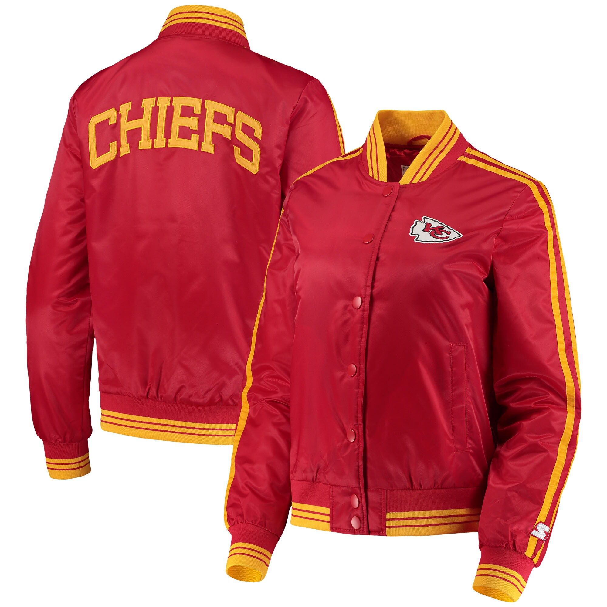 Women's Kansas City Chiefs Starter Red Overtime Varsity Satin Full-Snap Jacket | NFL Shop