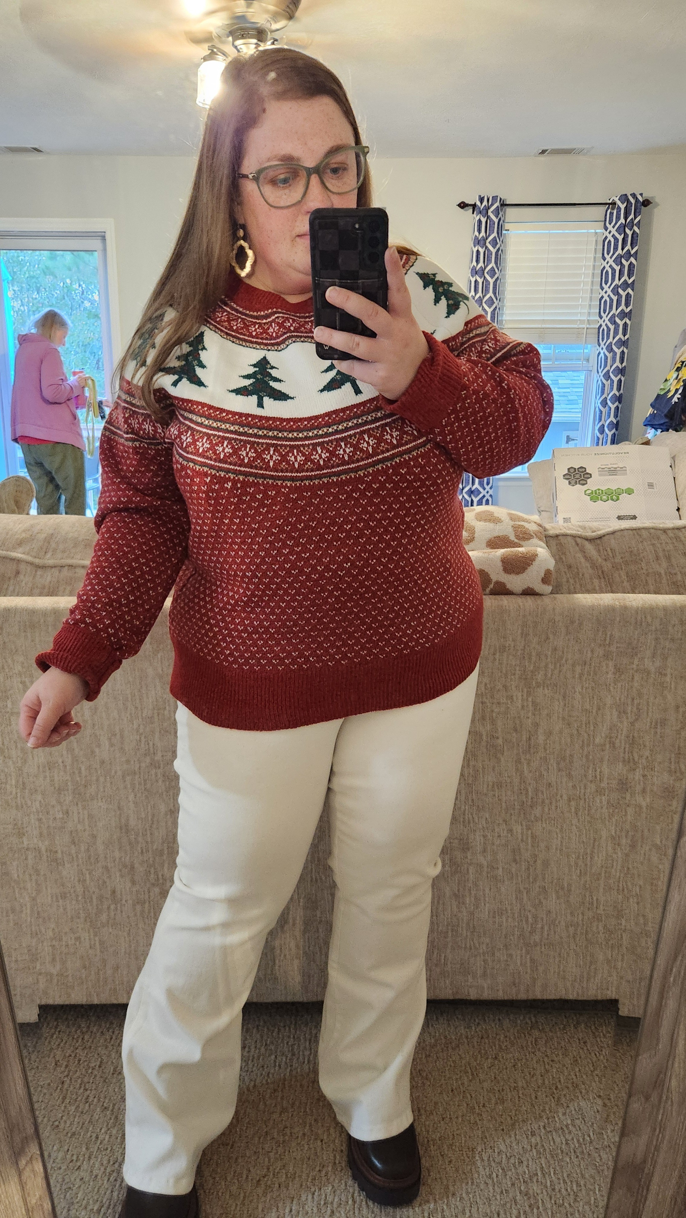 The cutest festive look.  Plan to wear this for Christmas pictures with my husband. Sweater from Walmart and under $20! 

#LTKHoliday #LTKSeasonal #LTKFindsUnder50