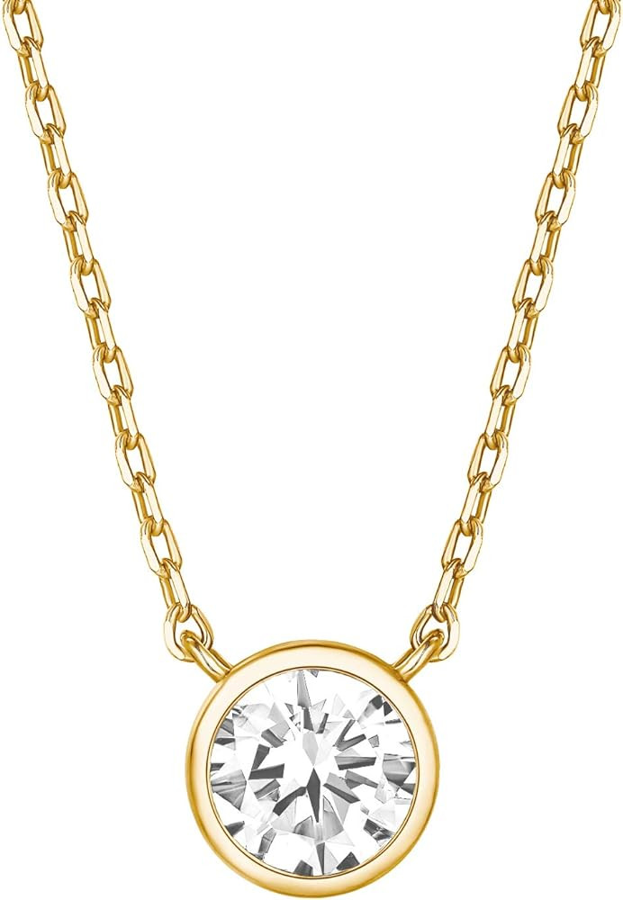 14K Gold Plated Circle CZ Solitaire Necklace | Elegant Bezel Pendant | Dainty Cubic Zirconia Halo... | Amazon (US)