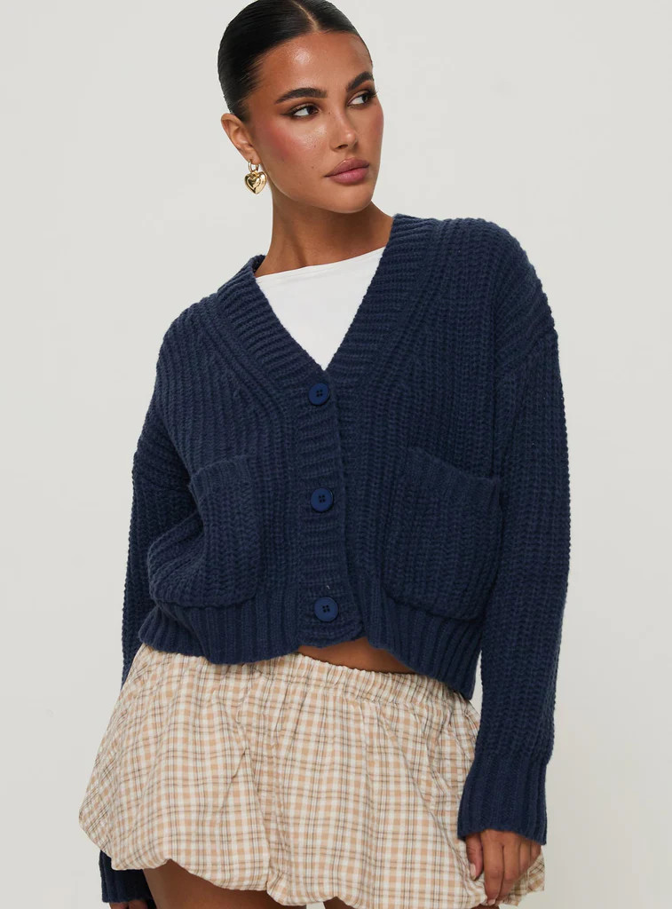 Osias Cable Knit Cardigan Navy | Princess Polly US
