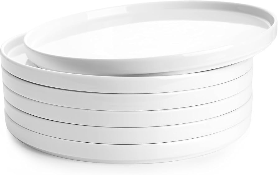 Sweese Porcelain Flat Dinner Plates Set of 6, 10.5 Inch High Edge Dish Set - Dishwasher, Microwav... | Amazon (US)