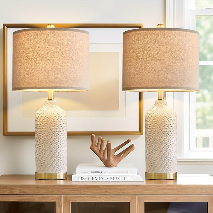 24.25" Table Lamps Set of 2 Modern White Ceramic Lamps Living Room Bedroom | Amazon (US)