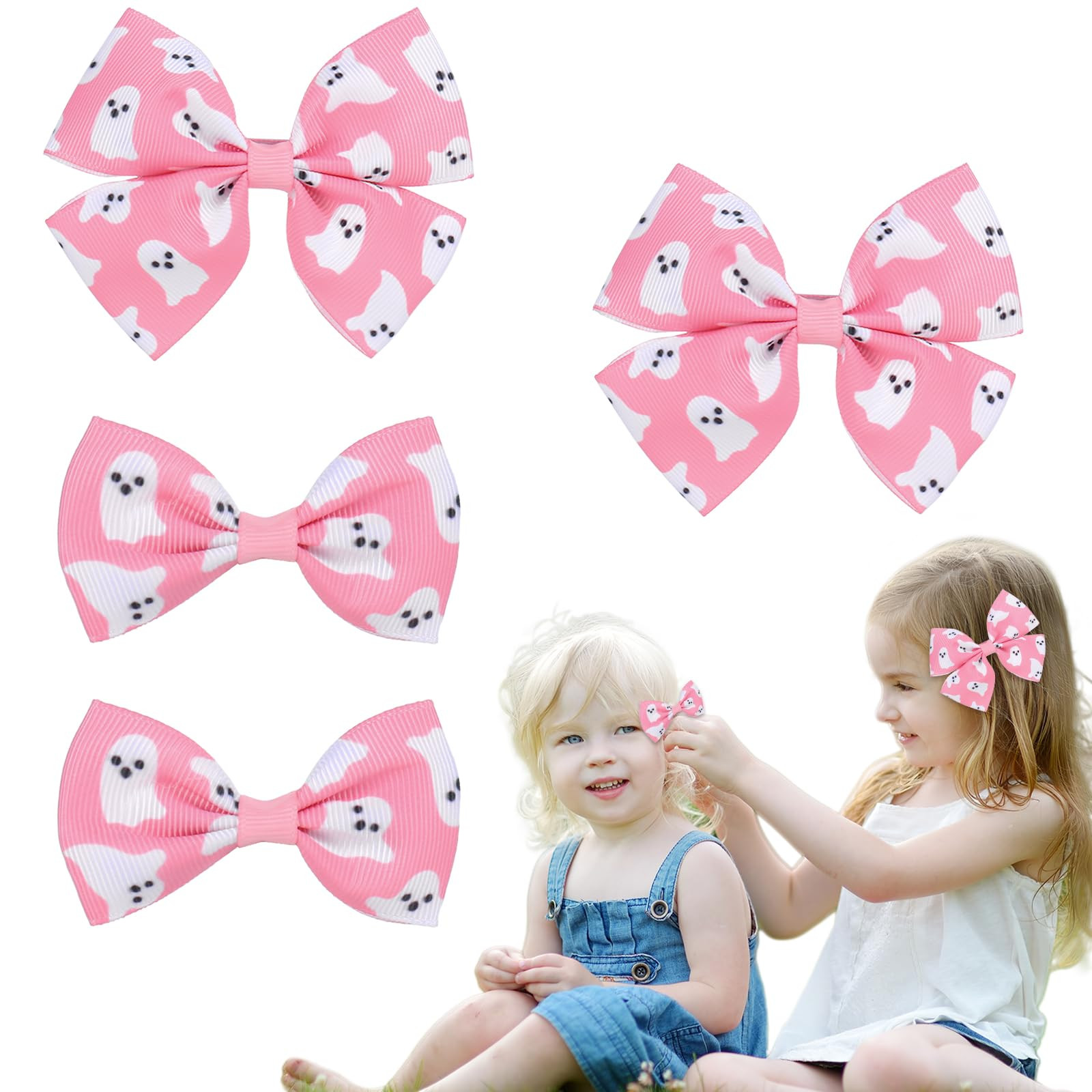 Whaline 4 Pcs Halloween Bow Hair Clips Pink Cute Ghost Ribbon Bow Hair Barrettes Bowknot Hairpins... | Amazon (US)