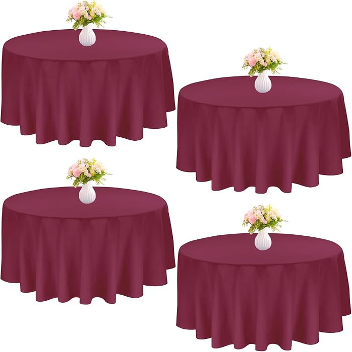 4 Pack Round Tablecloth 120 Inch Polyester Burgundy Tablecloths Washable Fabric Table Covers for ... | Amazon (US)