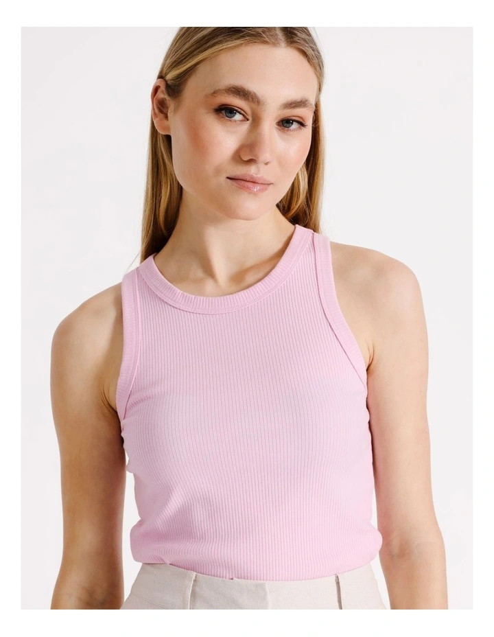 Organic Blend Racer Rib Tank in Pink | Myer