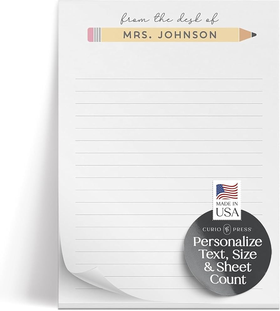Curio Press Personalized Notepad 50 or 100 Sheets, Custom Stationery Note Pad 3 Sizes - From Desk... | Amazon (US)