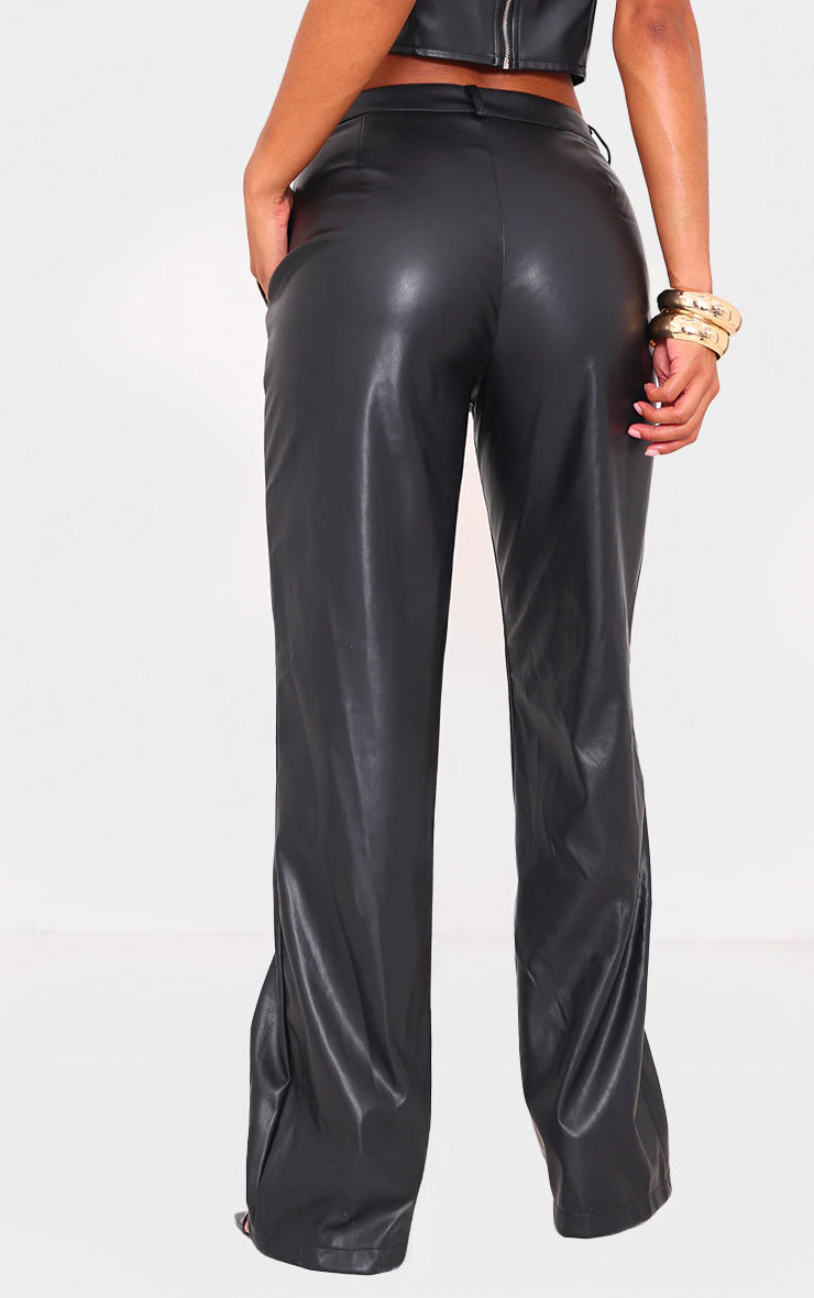Black Faux Leather Dip Waist Flared Pants | Co-ords | Pretty Little Thing (Australia & New Zealand)