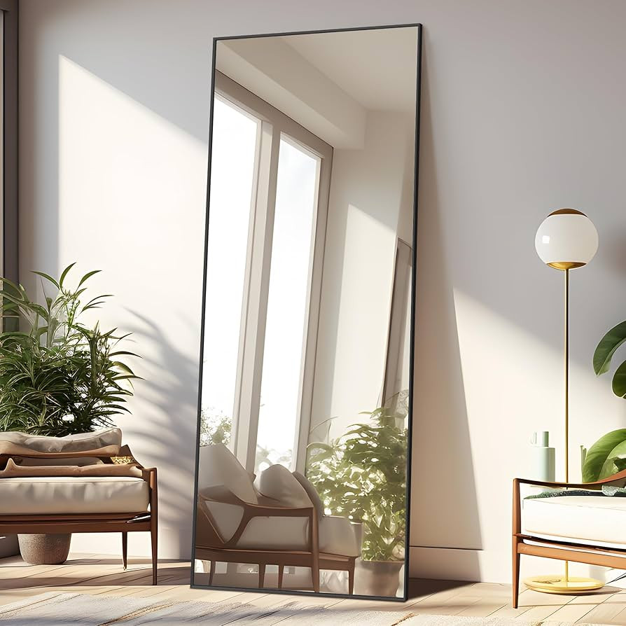 NeuType Full Length Mirror, 64"x21" Floor Mirror, Black Aluminum Alloy Frame, Tempered Glass Full... | Amazon (US)