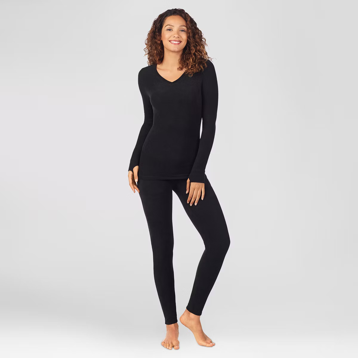 Warm Essentials by Cuddl Duds Women's Textured Fleece Thermal Leggings - Black S | Target