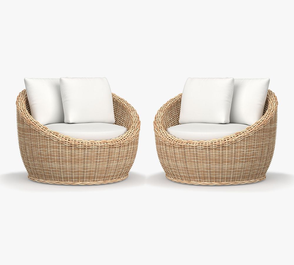 Huntington Wicker Swivel Papasan Outdoor Lounge Chair, Set of 2 | Pottery Barn (US)