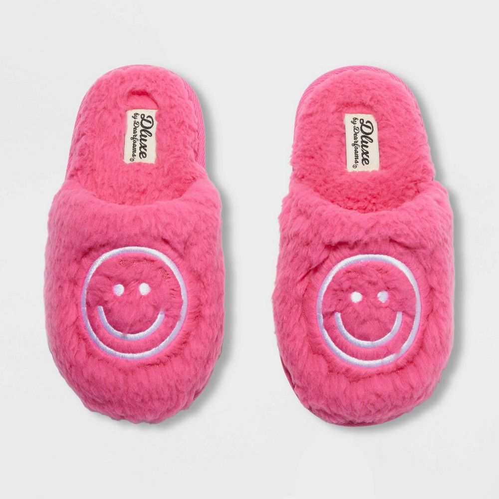 dluxe by dearfoams Kids' Happy Face Slide Slippers - Hot Pink 7-8 | Target