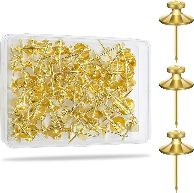 KURUI 60-Pack Gold Push Pins for Wall Hanging, Metal Heavy Duty Thumb Tacks for Cork Board Bullet... | Amazon (US)