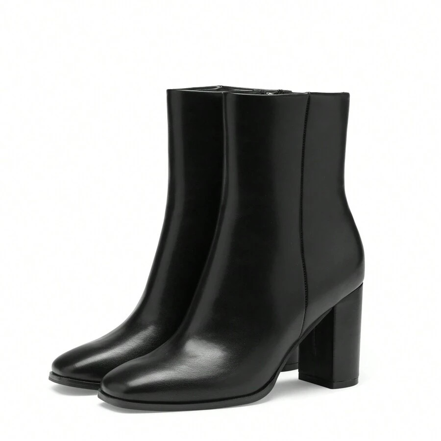 Square Toe Ankle Boots For Women 3.15 Inch High Block Heel Short Boots Fashion Side Zipper Bootie... | SHEIN