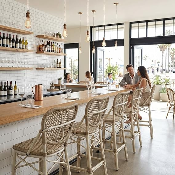 PURPLE LEAF French Counter Height Bar Stools Set of 4 Patio Rattan Aluminum White Pattern Finish ... | Amazon (US)