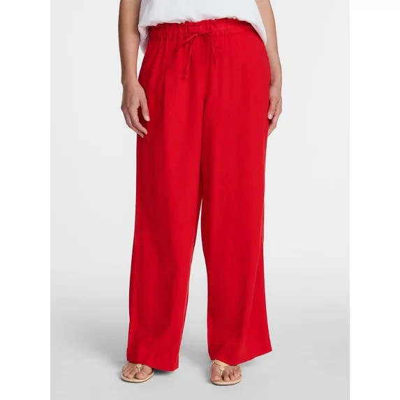Time and Tru Women's Wide Leg Linen Blend Pants, Sizes XS-XXXL | Walmart (US)