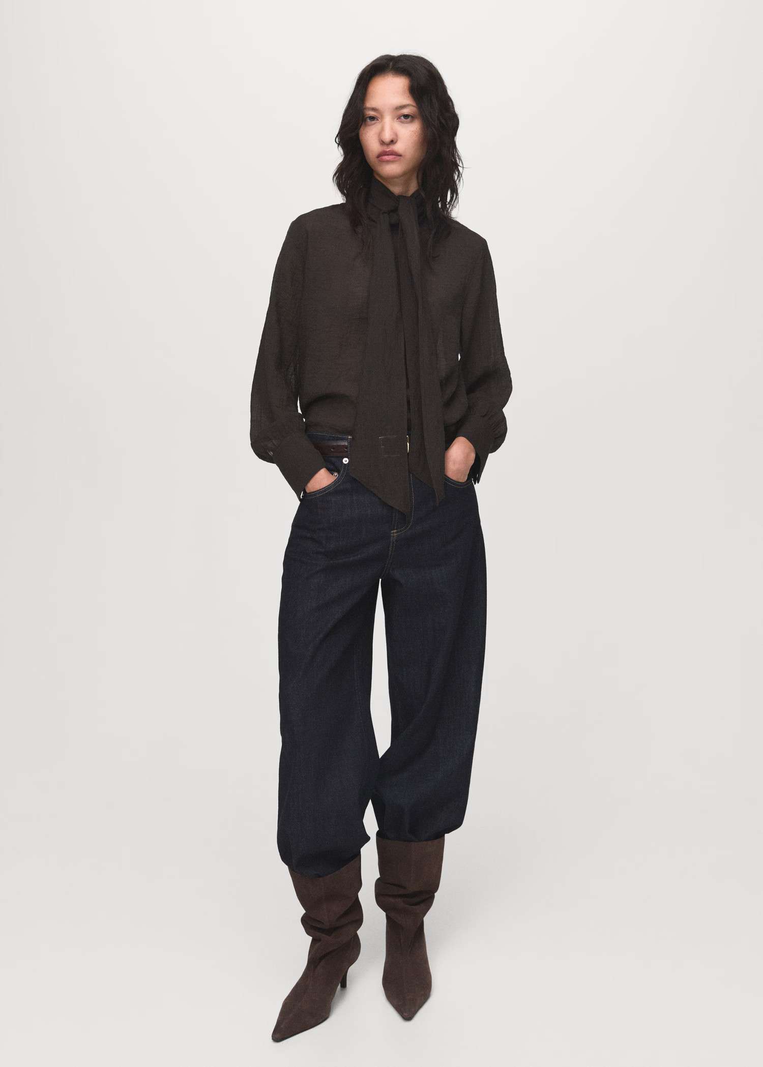 Textured blouse with foulard | Mango (US/MX/AU)