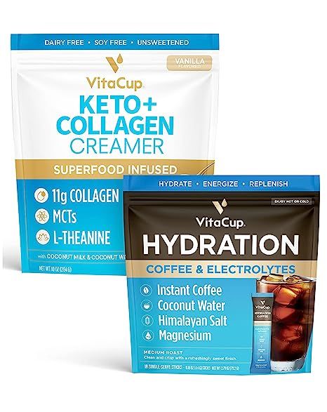 VitaCup Hydration Instant Coffee Sticks w/Electrolytes, Coconut Water, Medium Roast 18ct & Keto +... | Amazon (US)