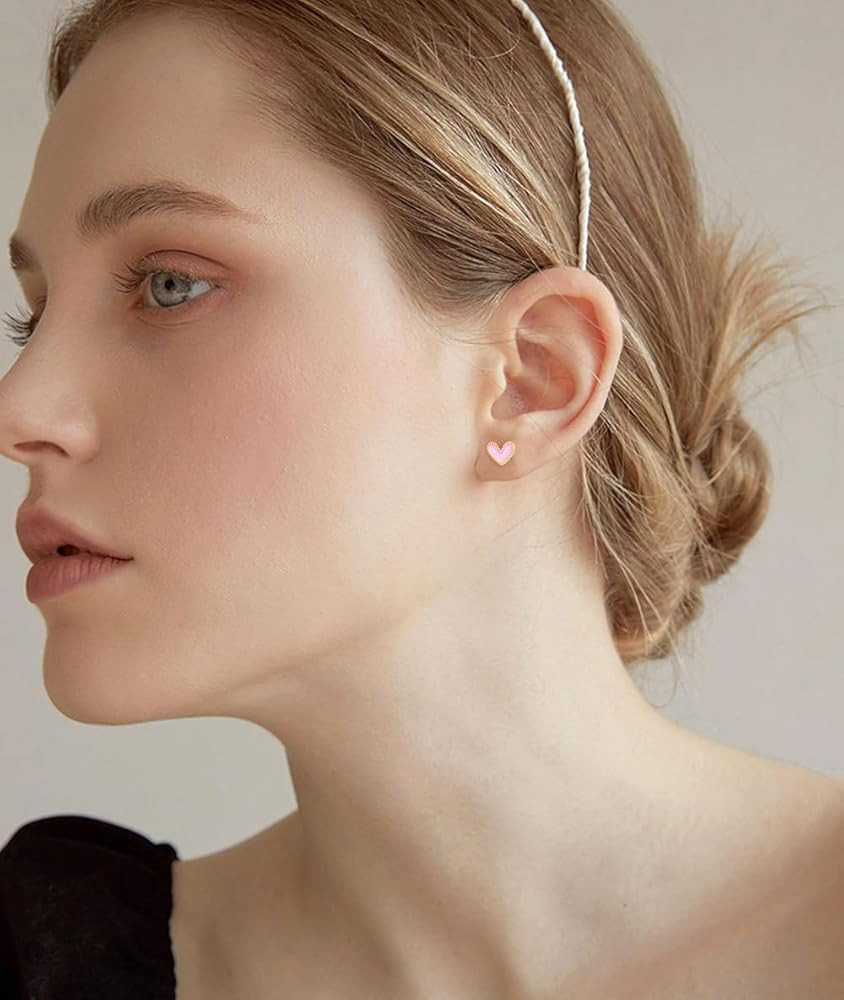 Enamel Heart Tiny Stud Earrings for Women 18K Gold Plated Love Hearted Cartilage Tragus Studs Ear... | Amazon (US)
