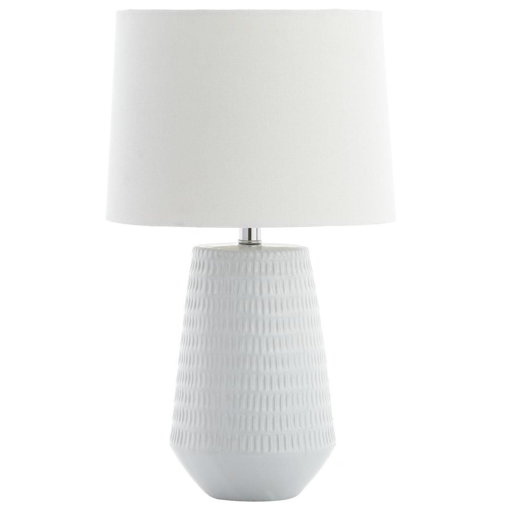 Stark 18 in. White Plated Textured Table Lamp with Off-White Shade | The Home Depot