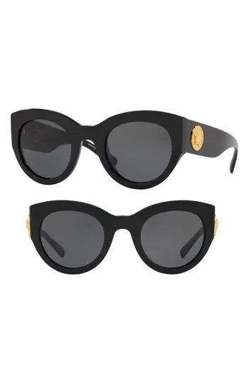Women's Versace Tribute 51Mm Cat Eye Sunglasses - Black Solid | Nordstrom