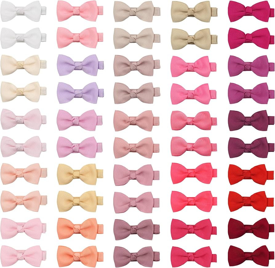 CELLOT Baby Girls Fully Lined Hair Bows Hair Pins, 2' Hair Bows, 50 Pieces/25 Pairs - Infants, To... | Amazon (US)