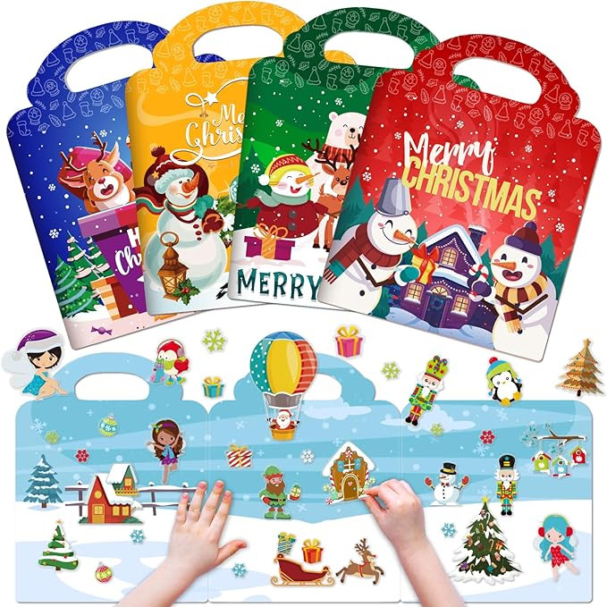 4 Sets Christmas Reusable Sticker Books for Kids 2-4, Christmas Activities for Toddlers 1-3, Remo... | Amazon (US)