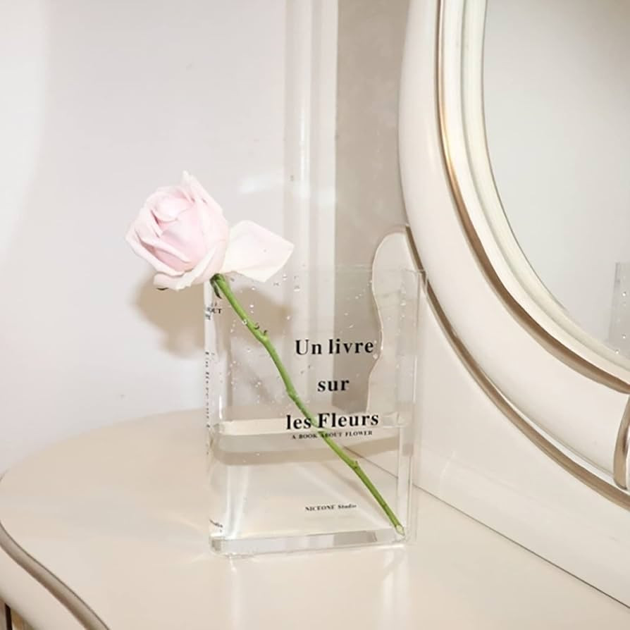 MANMAOHE Clear Book Vase for Flowers Aesthetic Book Shaped Flower Vase Creative Modern Vase Decor... | Amazon (US)