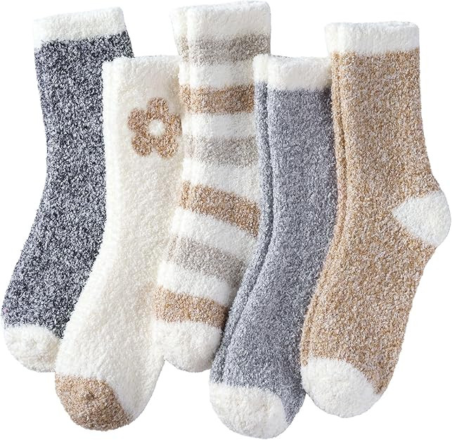 Fuzzy Socks for Women Cozy Warm Fluffy Winter Christmas Gifts Slipper Plush Soft Spa Socks 5 Pair... | Amazon (US)