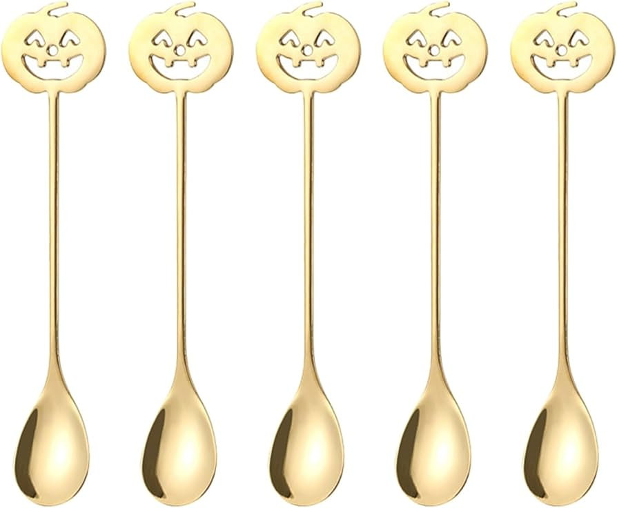 Garneck 5pcs Pumpkin Shaped Spoons Halloween Serving Spoons 5.9 Inch Tea Coffee Stir Kitchen Silv... | Amazon (US)