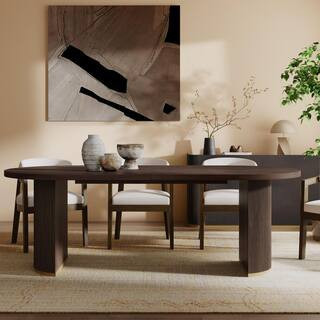 Jiana Espresso MDF Wood 88 in. W Double Pedestal Oval Dining Table, 6-Seat | The Home Depot