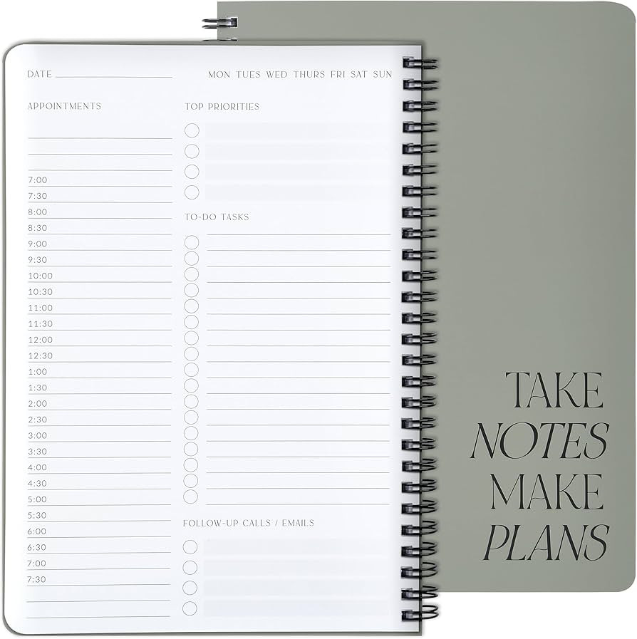 Beautiful Daily Planner And Notebook With Hourly Schedule - Aesthetic Spiral To do List Notepad t... | Amazon (US)
