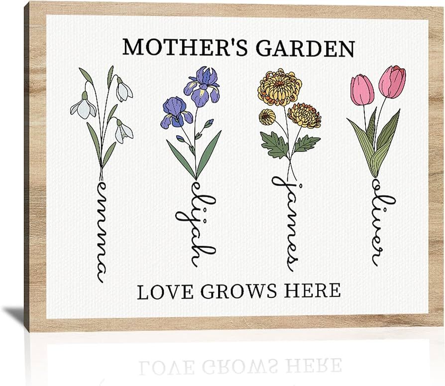 Mothers Day Unique Gifts for Mom, Customized Birth Month Flower Mothers Garden, Custom Canvas wit... | Amazon (US)