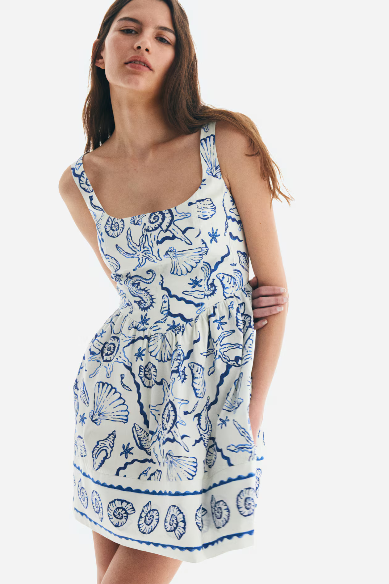 Dress with Flared Skirt - White/seashells - Ladies | H&M US | H&M (US + CA)