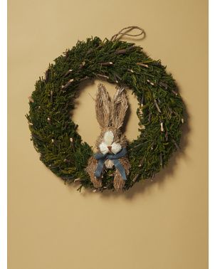 17in Faux Pine Wreath With Bunny | TJ Maxx