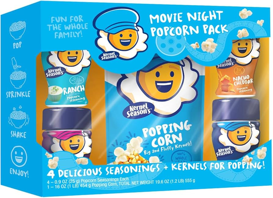 Kernel Season's Movie Night Supplies, Popcorn and Seasoning Party Pack, 4 Flavor Variety Pack | Amazon (US)