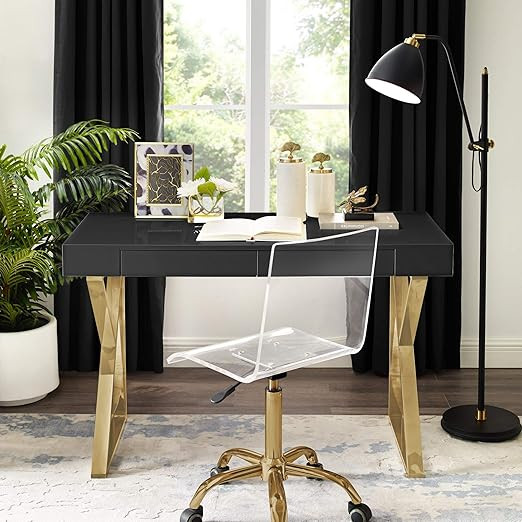 Inspired Home Zosia Desk - 2 Drawers | Black/Gold | Amazon (US)