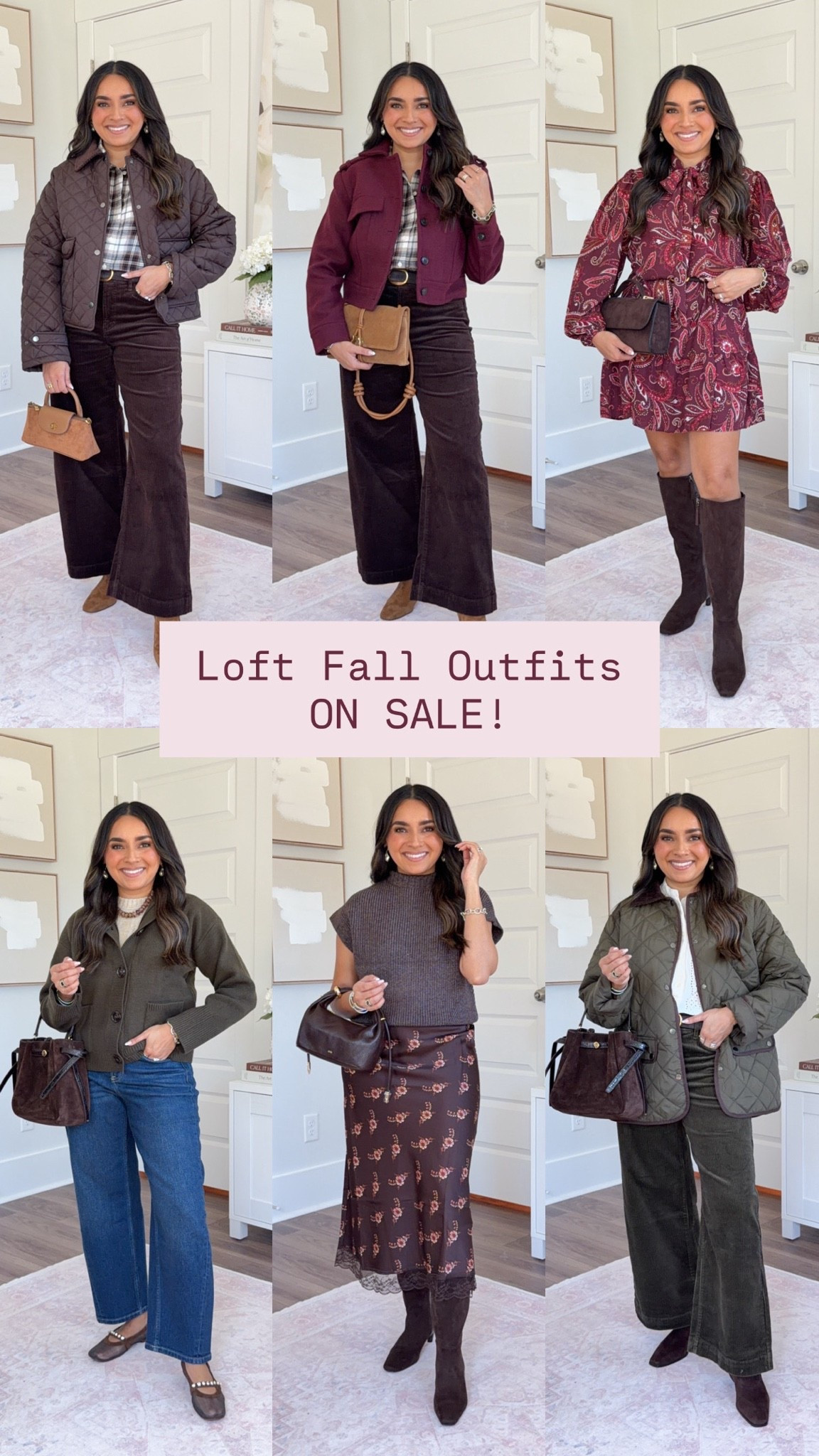 Elevated Casual Fall Outfits - On Sale!
For reference: I’m 5’0, petite, 32b bra size, and 2/26 in bottoms, pear shaped. 
*Everything I share is unaltered! TTS means true to size. Between size 5-6.5 in shoes

Brown and black plaid top size xs petite TTS
Brown iced espresso color wide leg corduroy pants size 26 petite TTS
Brown iced espresso quilted jacket size xs petite TTS
Tan Elmwood suede boots size 5.5 TTS

Burgundy smocked garnet jacket size xs petite TTS


Burgundy chianti paisley dress size xs petite TTS
Brown tall boots size 6 TTS

Olive green darkest viridian sweater jacket size xs petite TTS
Ivory sweater shell size xs TTS
Barrel jeans size small petite TTS - use code HONEYSWEETXSPANX for 15% off! 
Brown mesh flats size 5.5 TTS

Whisper white eyelet top size xs petite TTS
Olive Green darkest viridian wide leg corduroy pants size 26 petite TTS
Olive green quilted jacket size xs petite TTS
Dark brown booties size 5.5 TTS

Brown iced espresso sweater size xs petite TTS
Floral lace trim brown iced espresso skirt size xs petite - a little snug in the hips
Brown tall boots size 6 TTS

Fall fashion
Affordable outfits 
Petie style 
Fall dresses
Autumn 
Fall shoes
Date night outfits

#LTKPetite #LTKSaleAlert #LTKootd