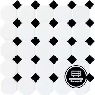 Octagon and Dot Matte White with Black Dot 12 in. x 12 in. Glazed Ceramic Mosaic Tile (1 sq. ft./... | The Home Depot