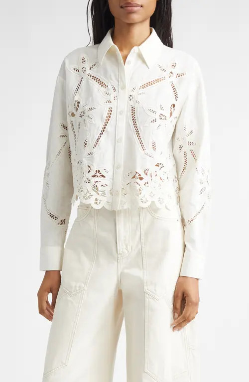 Veronica Beard Aderes Floral Cutout Button-Up Shirt in Dove at Nordstrom, Size 6 | Nordstrom
