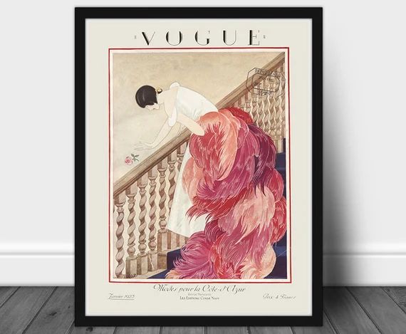 Vintage Vogue Magazine Cover - 1925 January - Pink Feather Tail Dress Girl - Art Illustration - I... | Etsy (US)