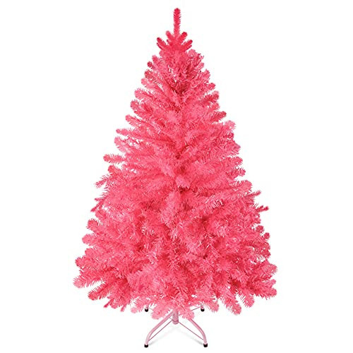 Prextex 4 Feet Pink Christmas Tree - 320 Tips Premium Hinged Artificial Canadian Fir Full Bodied Pink Christmas Tree Lightweight and Easy to Assemble with Christmas Tree Metal Stand | Amazon (US)