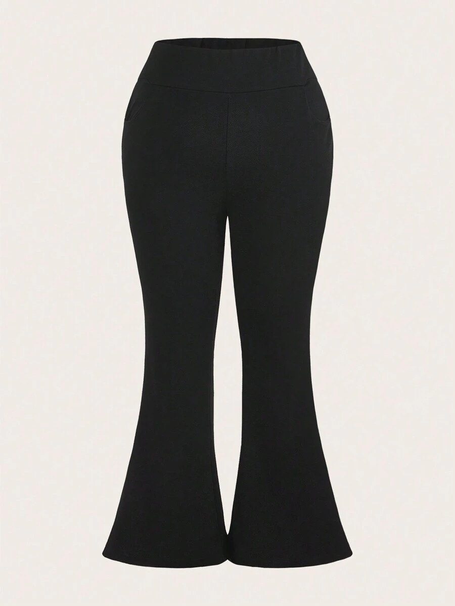 SHEIN CURVE+ Plus Solid Flare Leg Pants | SHEIN