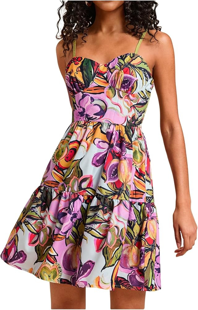 Floerns Women's Floral Boho Mini Dress Spaghetti Strap Vintage Tiered Ruffle Summer Beach Vacatio... | Amazon (US)