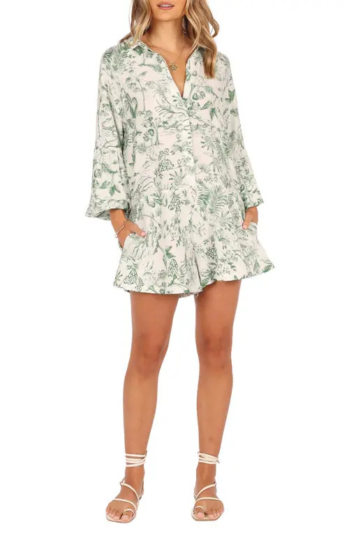 Petal & Pup Elsa Floral Print Long Sleeve Romper in Green at Nordstrom, Size Small | Nordstrom