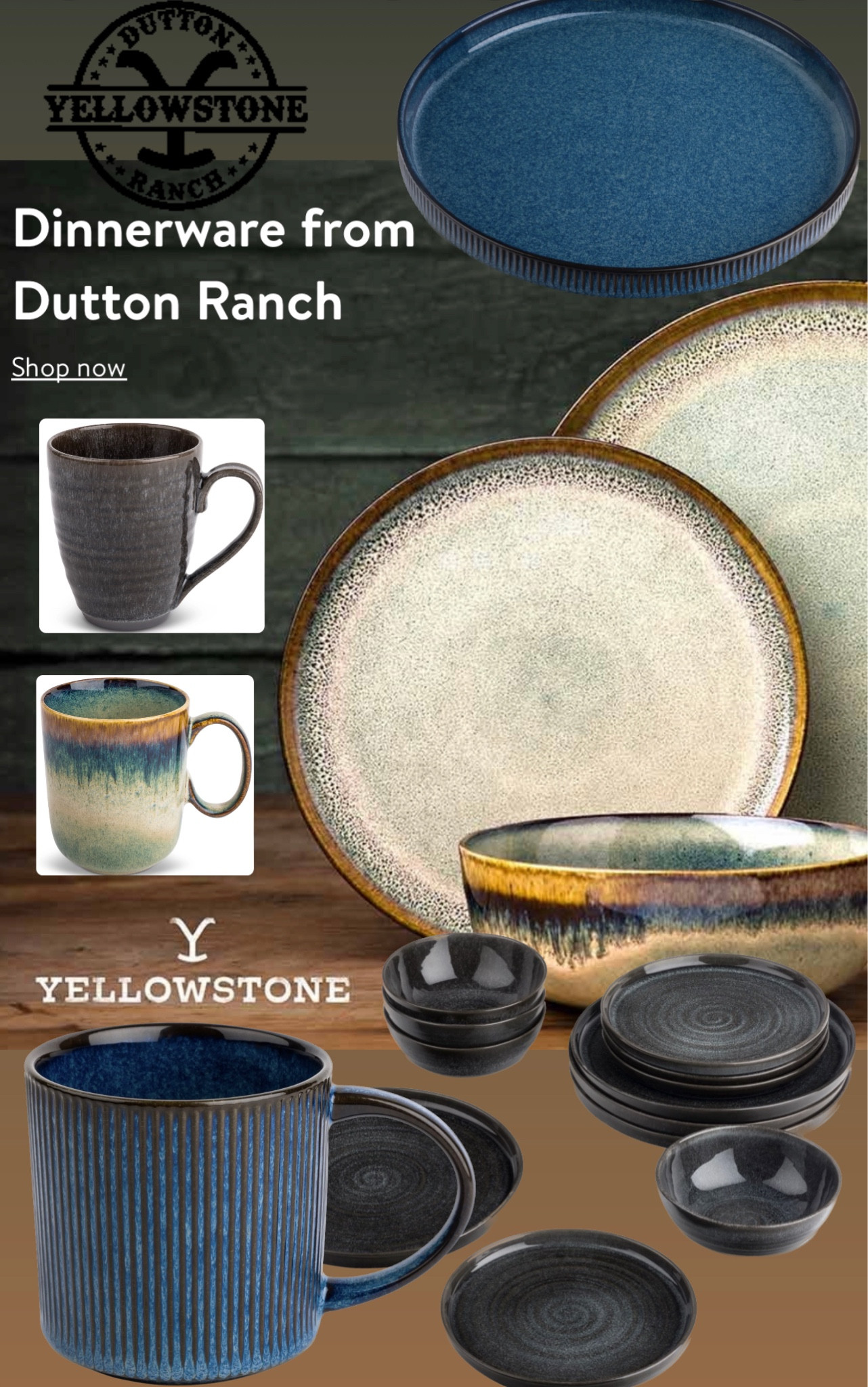 Yellowstone 12-Piece Ceramic Dinnerware Set, John Collection