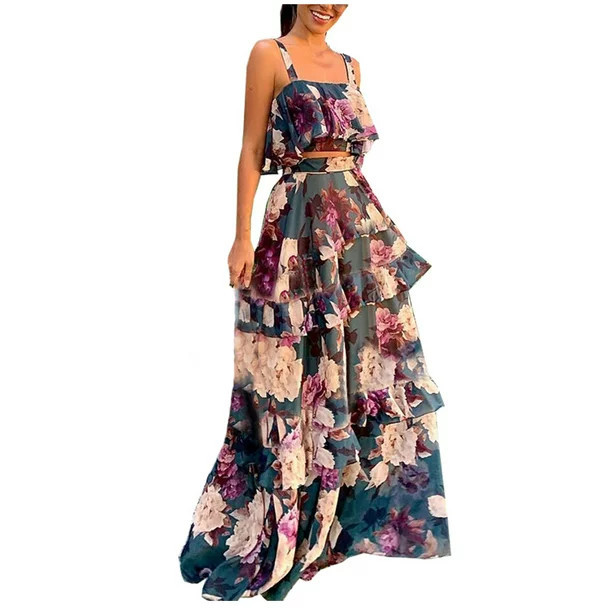 QIPOPIQ Dresses for Women Clearance Sexy Wedding PrintDress Mopping Long Skirt Two PC Suit (Strap... | Walmart (US)