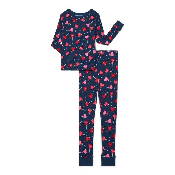 Girls Cotton Snug-Fit Top and Pants Pajama Set from Way to Celebrate, 2-Piece, Sizes 4-10 | Walmart (US)