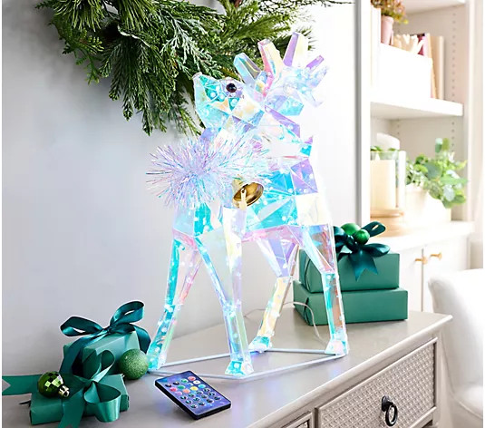 Kringle Express 18" In/Outdoor RGB Holographic Reindeer with Remote | QVC
