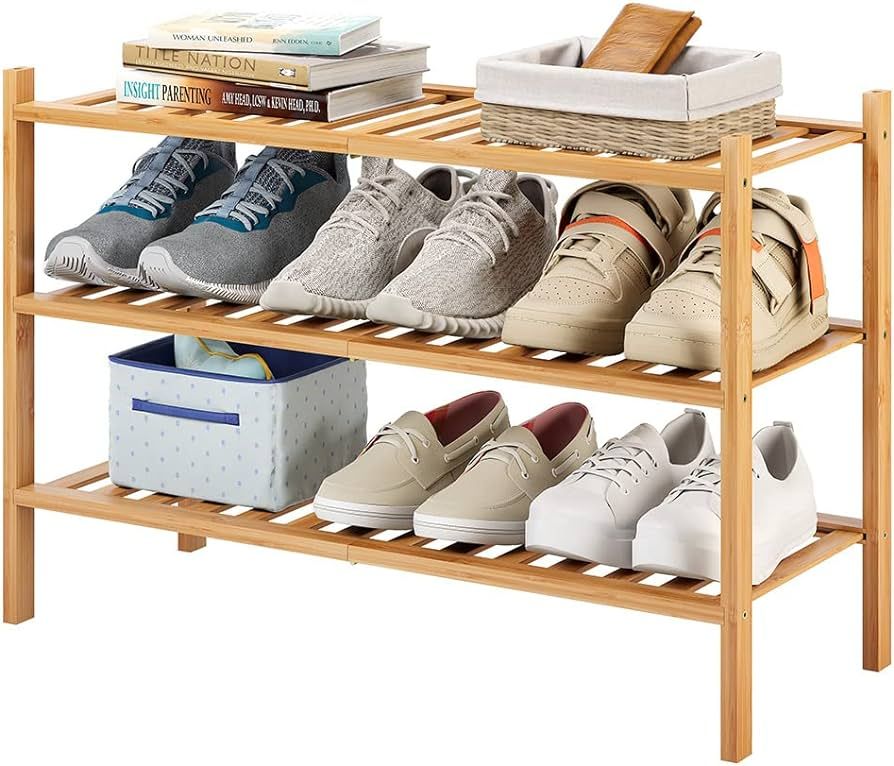 Furshus 3-Tier Bamboo Shoe Rack for Entryway, Stackable | Heavy Duty | Multi-Function, Free Stand... | Amazon (US)