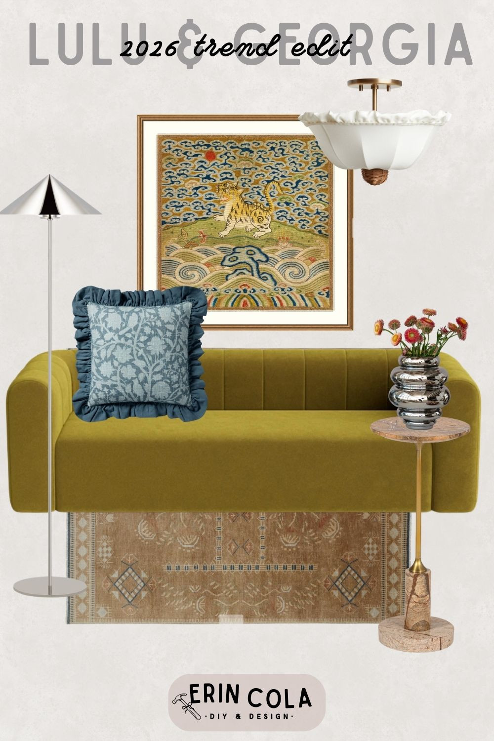 The Lulu & Georgia 2026 Trend Edit is all about contrast that feels intentional. Fresh citron hues bring a radiant pop that still feels grounded when layered through texture and natural materials. Sculptural chrome adds a cool, reflective edge, while British romance softens the look with pleats, scallops, and heritage-inspired patterns. Peek-a-boo silhouettes and open forms keep everything feeling airy and modern, balanced by the warmth of modern folk details and artisanal textures. This mood board is a perfect blend of refined brightness, nostalgic charm, and handcrafted character. 

 #LTKHome